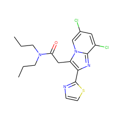 CCCN(CCC)C(=O)Cc1c(-c2nccs2)nc2c(Cl)cc(Cl)cn12 ZINC000035259855