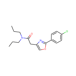 CCCN(CCC)C(=O)Cc1coc(-c2ccc(Cl)cc2)n1 ZINC000072120135