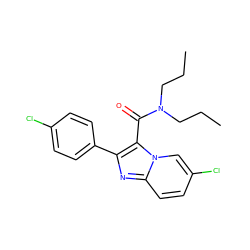 CCCN(CCC)C(=O)c1c(-c2ccc(Cl)cc2)nc2ccc(Cl)cn12 ZINC000013765501