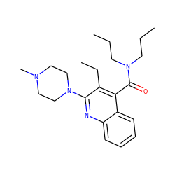 CCCN(CCC)C(=O)c1c(CC)c(N2CCN(C)CC2)nc2ccccc12 ZINC000013644331