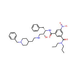 CCCN(CCC)C(=O)c1cc(C(=O)N[C@@H](Cc2ccccc2)[C@H](O)CNCCC2CCN(Cc3ccccc3)CC2)cc([N+](=O)[O-])c1 ZINC000049841310