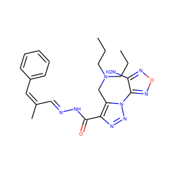 CCCN(CCC)Cc1c(C(=O)N/N=C/C(C)=C\c2ccccc2)nnn1-c1nonc1N ZINC000004456385