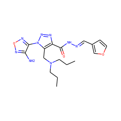 CCCN(CCC)Cc1c(C(=O)N/N=C/c2ccoc2)nnn1-c1nonc1N ZINC000003633073