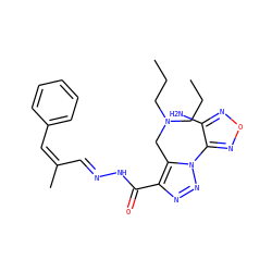 CCCN(CCC)Cc1c(C(=O)NN=C/C(C)=C\c2ccccc2)nnn1-c1nonc1N ZINC000004456387