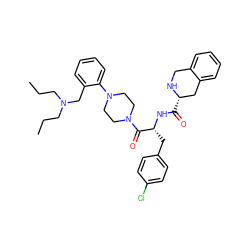 CCCN(CCC)Cc1ccccc1N1CCN(C(=O)[C@@H](Cc2ccc(Cl)cc2)NC(=O)[C@H]2Cc3ccccc3CN2)CC1 ZINC000027864926