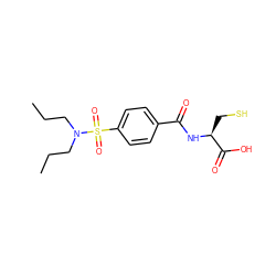 CCCN(CCC)S(=O)(=O)c1ccc(C(=O)N[C@@H](CS)C(=O)O)cc1 ZINC000474609011