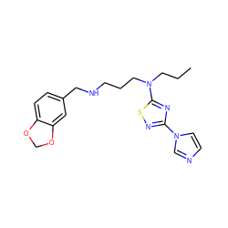 CCCN(CCCNCc1ccc2c(c1)OCO2)c1nc(-n2ccnc2)ns1 ZINC000035983674