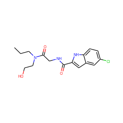 CCCN(CCO)C(=O)CNC(=O)c1cc2cc(Cl)ccc2[nH]1 ZINC000028129899