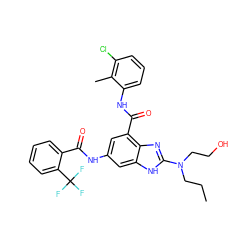 CCCN(CCO)c1nc2c(C(=O)Nc3cccc(Cl)c3C)cc(NC(=O)c3ccccc3C(F)(F)F)cc2[nH]1 ZINC000218383255