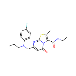 CCCN(Cc1cc(=O)n2c(C(=O)NCC)c(C)sc2n1)c1ccc(F)cc1 ZINC000653845475