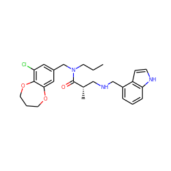 CCCN(Cc1cc(Cl)c2c(c1)OCCCO2)C(=O)[C@@H](C)CNCc1cccc2[nH]ccc12 ZINC000148781990