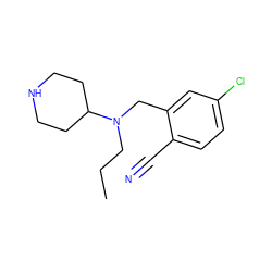 CCCN(Cc1cc(Cl)ccc1C#N)C1CCNCC1 ZINC000029129755