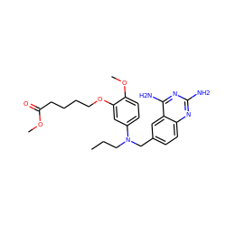 CCCN(Cc1ccc2nc(N)nc(N)c2c1)c1ccc(OC)c(OCCCCC(=O)OC)c1 ZINC000049803390