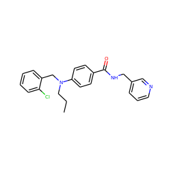 CCCN(Cc1ccccc1Cl)c1ccc(C(=O)NCc2cccnc2)cc1 ZINC000072109010