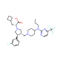 CCCN(c1nccc(C(F)(F)F)n1)C1CCN(C[C@H]2CN([C@H](CC3CCC3)C(=O)O)C[C@@H]2c2cccc(F)c2)CC1 ZINC000096903319