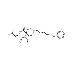 CCCN1C(=O)[C@@H](CC(C)C)NC(=O)C12CCN(CCCCCCc1ccccc1)CC2 ZINC000006380232