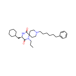 CCCN1C(=O)[C@@H](CC2CCCCC2)NC(=O)C12CCN(CCCCCCc1ccccc1)CC2 ZINC000035975200