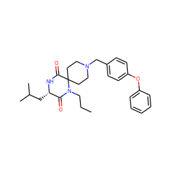 CCCN1C(=O)[C@H](CC(C)C)NC(=O)C12CCN(Cc1ccc(Oc3ccccc3)cc1)CC2 ZINC000034608362