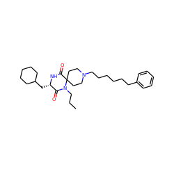 CCCN1C(=O)[C@H](CC2CCCCC2)NC(=O)C12CCN(CCCCCCc1ccccc1)CC2 ZINC000035904178