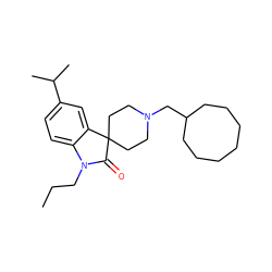 CCCN1C(=O)C2(CCN(CC3CCCCCCC3)CC2)c2cc(C(C)C)ccc21 ZINC000028527504