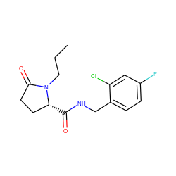 CCCN1C(=O)CC[C@H]1C(=O)NCc1ccc(F)cc1Cl ZINC000058576339