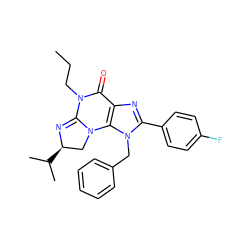 CCCN1C(=O)c2nc(-c3ccc(F)cc3)n(Cc3ccccc3)c2N2C[C@@H](C(C)C)N=C12 ZINC000071340577