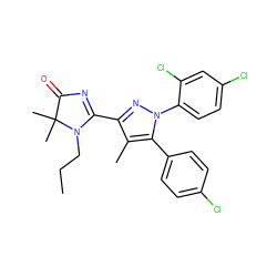 CCCN1C(c2nn(-c3ccc(Cl)cc3Cl)c(-c3ccc(Cl)cc3)c2C)=NC(=O)C1(C)C ZINC000040973997