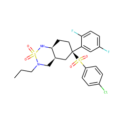 CCCN1C[C@@H]2C[C@](c3cc(F)ccc3F)(S(=O)(=O)c3ccc(Cl)cc3)CC[C@@H]2NS1(=O)=O ZINC000036175561