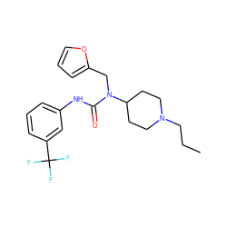 CCCN1CCC(N(Cc2ccco2)C(=O)Nc2cccc(C(F)(F)F)c2)CC1 ZINC001772576927