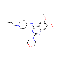 CCCN1CCC(Nc2nc(N3CCOCC3)nc3cc(OC)c(OC)cc23)CC1 ZINC001772636810