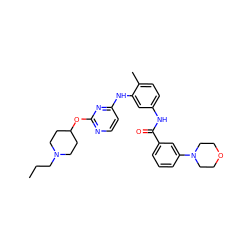 CCCN1CCC(Oc2nccc(Nc3cc(NC(=O)c4cccc(N5CCOCC5)c4)ccc3C)n2)CC1 ZINC000028362785