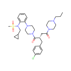 CCCN1CCN(C(=O)C[C@H](Cc2ccc(Cl)cc2)C(=O)N2CCN(c3ccccc3N(CC3CC3)S(C)(=O)=O)CC2)CC1 ZINC000027216927