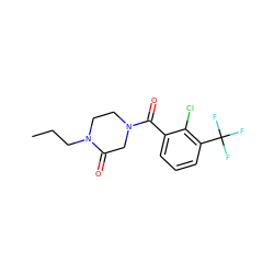 CCCN1CCN(C(=O)c2cccc(C(F)(F)F)c2Cl)CC1=O ZINC000059285503