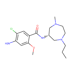 CCCN1CCN(C)C[C@@H](NC(=O)c2cc(Cl)c(N)cc2OC)C1 ZINC000027656777