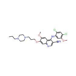 CCCN1CCN(CCCOc2cc3ncc(C#N)c(Nc4cc(OC)c(Cl)cc4Cl)c3cc2OC)CC1 ZINC000023357812