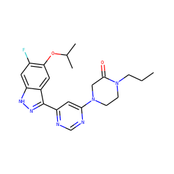 CCCN1CCN(c2cc(-c3n[nH]c4cc(F)c(OC(C)C)cc34)ncn2)CC1=O ZINC000225562565