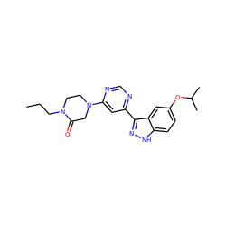 CCCN1CCN(c2cc(-c3n[nH]c4ccc(OC(C)C)cc34)ncn2)CC1=O ZINC000221237008