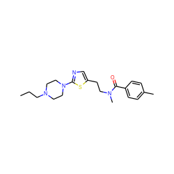 CCCN1CCN(c2ncc(CCN(C)C(=O)c3ccc(C)cc3)s2)CC1 ZINC000098084370