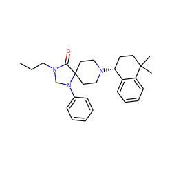 CCCN1CN(c2ccccc2)C2(CCN([C@@H]3CCC(C)(C)c4ccccc43)CC2)C1=O ZINC000040394475