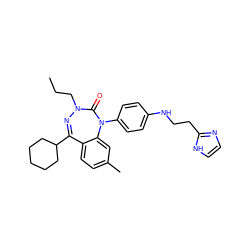 CCCN1N=C(C2CCCCC2)c2ccc(C)cc2N(c2ccc(NCCc3ncc[nH]3)cc2)C1=O ZINC000028711907