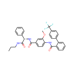 CCCNC(=O)[C@@H](NC(=O)c1ccc(NC(=O)c2ccccc2-c2ccc(C(F)(F)F)cc2)c(OC)c1)c1ccccc1 ZINC000036184517