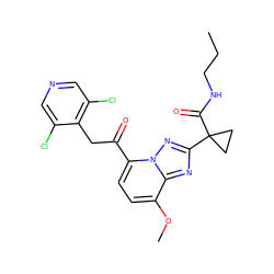 CCCNC(=O)C1(c2nc3c(OC)ccc(C(=O)Cc4c(Cl)cncc4Cl)n3n2)CC1 ZINC000113276787