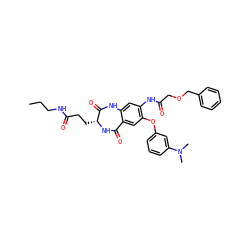 CCCNC(=O)CC[C@H]1NC(=O)c2cc(Oc3cccc(N(C)C)c3)c(NC(=O)COCc3ccccc3)cc2NC1=O ZINC001772616835