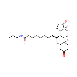 CCCNC(=O)CCCCCCC[C@@H]1C[C@H]2CC(=O)CC[C@]2(C)[C@H]2CC[C@]3(C)[C@@H](O)CC[C@H]3[C@@H]21 ZINC000028641286