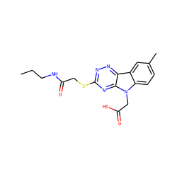 CCCNC(=O)CSc1nnc2c3cc(C)ccc3n(CC(=O)O)c2n1 ZINC000004898915