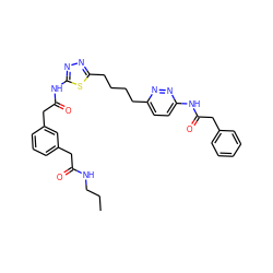 CCCNC(=O)Cc1cccc(CC(=O)Nc2nnc(CCCCc3ccc(NC(=O)Cc4ccccc4)nn3)s2)c1 ZINC000169698411