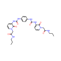 CCCNC(=O)Cn1cccc(NC(=O)Nc2ccc(NC(=O)Nc3cccn(CC(=O)NCCC)c3=O)cc2)c1=O ZINC001772616945