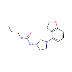 CCCNC(=O)N[C@H]1CCN(c2cccc3c2CCO3)C1 ZINC000013587873