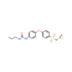 CCCNC(=O)Nc1ccc(Oc2ccc(S(=O)(=O)C[C@@H]3CS3)cc2)cc1 ZINC000096939128