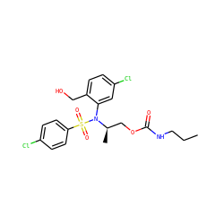 CCCNC(=O)OC[C@@H](C)N(c1cc(Cl)ccc1CO)S(=O)(=O)c1ccc(Cl)cc1 ZINC000028346183
